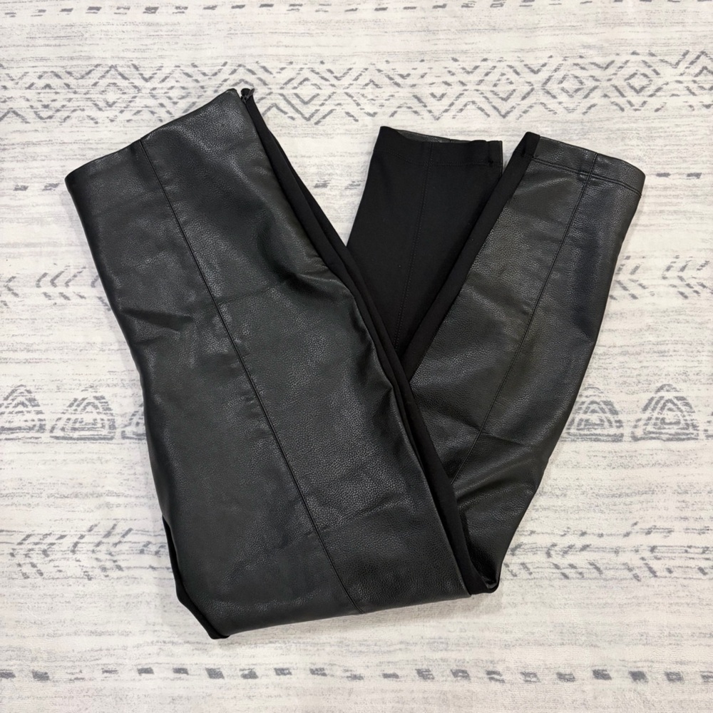 Ann Taylor LOFT Black Faux Leather Mixed Media Pants Leggings L Mobwife Glam